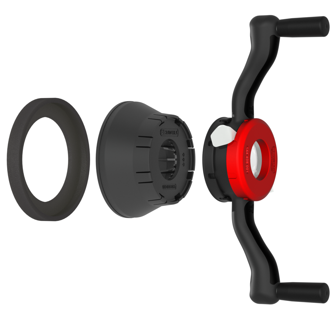 Haweka Quick Nut, Handles, Pressure Cup and Rubber ring., 40mm shaft, 4mm thread pitch, HW125404001