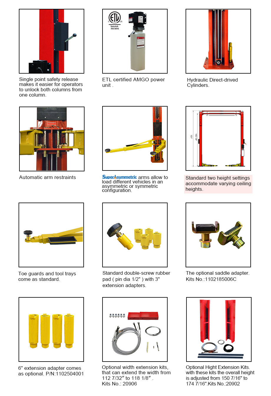 AMGO® OH-9 Super-Asymmetric® 2 Post Auto Lift 9,000-lb Capacity