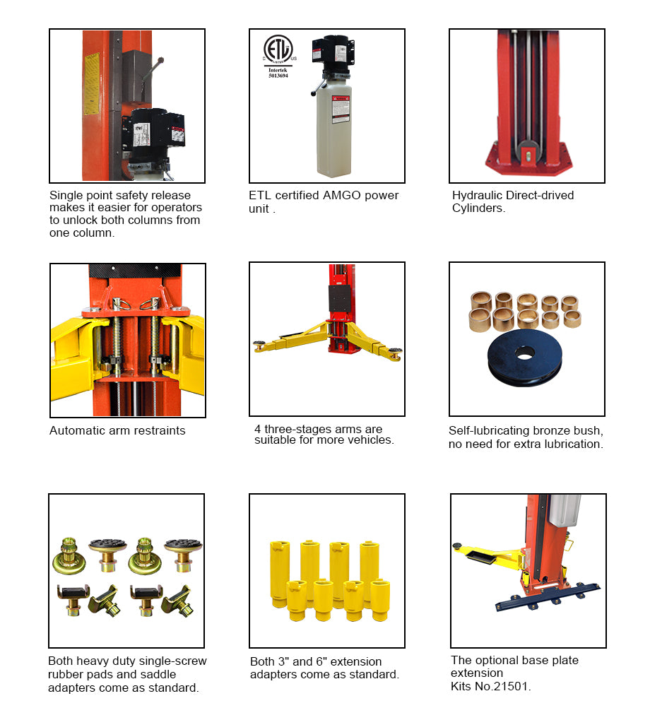 AMGO® OH-12S Heavy Duty 2 Post Auto Lift 12,000-lb Capacity