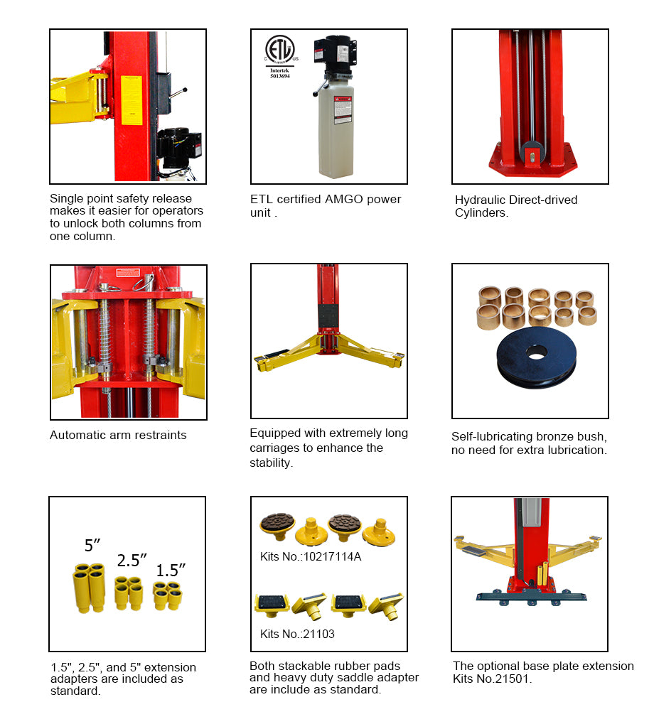 AMGO® OH-18 Premium Heavy Duty 2 Post Auto Lift 18,000-lb Capacity