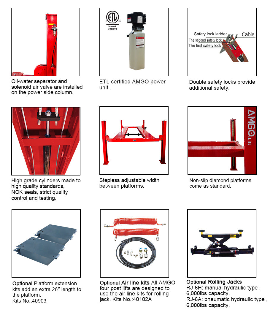 AMGO® PRO-12, 4-Post Auto Lift, 12,000 Capacity