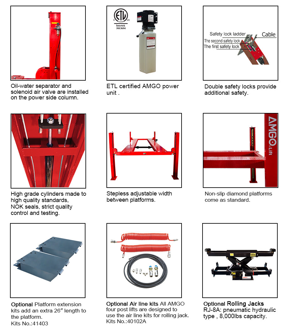 AMGO® PRO-14E, 4-Post Auto Lift Extended, 14,000 Capacity