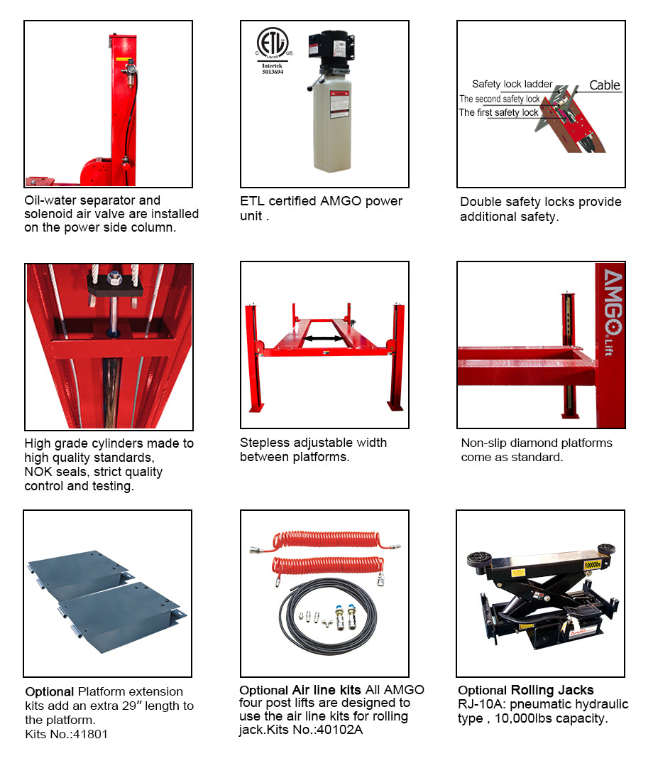 AMGO® PRO-18, 4-Post Heavy Duty Auto Lift, 18,000 Capacity