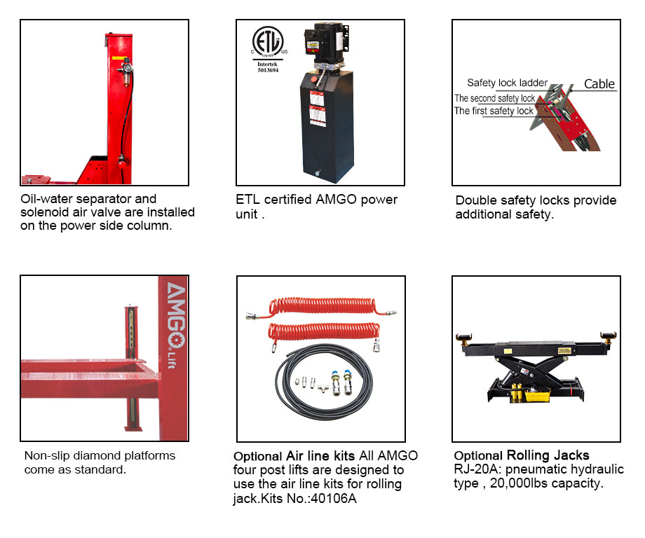 AMGO® PRO-30E, 4-Post Heavy Duty Auto Lift Extended, 30,000 Capacity