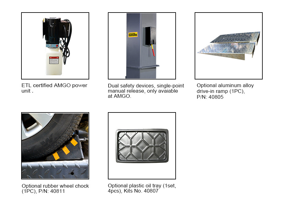 AMGO SPL-6 Single Post Storage Auto Lift 6,000-lb Capacity