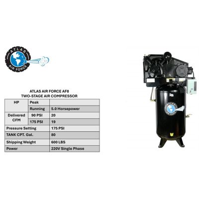 Atlas® Air Force AF8 2-Stage 5 HP, 80 Gallon Air Compressor w/Mag Starter