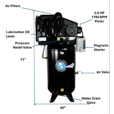 Atlas® Air Force AF8 2-Stage 5 HP, 80 Gallon Air Compressor w/Mag Starter