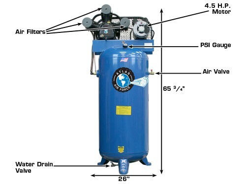 Atlas® Air Force AF5 Single Stage Single Phase 60 Gallon Air Compressor