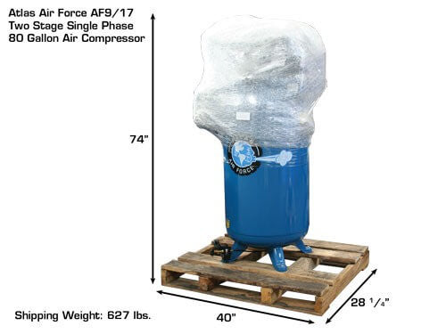Atlas® Air Force AF9-17, 2-Stage 7.5 HP, 80 Gallon Air Compressor w/Mag Starter